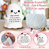 Handmade crochet ghost plush in white with a heart card, featuring funny spooky words for couples.