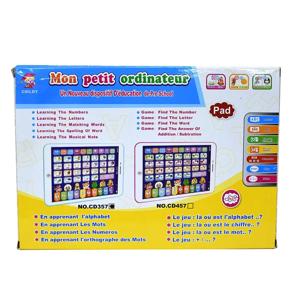 A box for a Mon petit ordinateur educational learning tablet with various games and learning activities.
