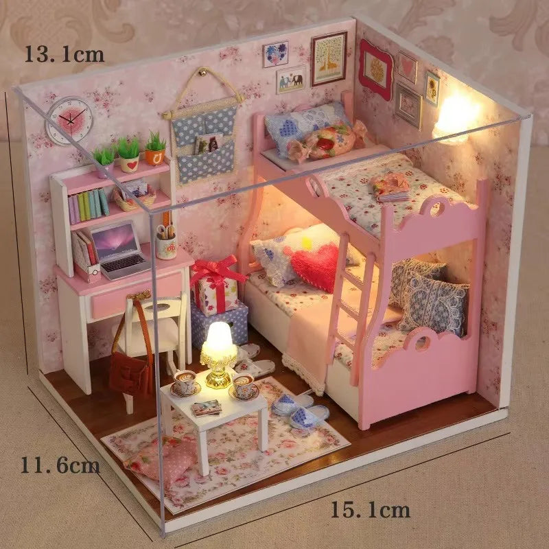 DIY Wooden Dollhouse Kit with Miniature Furniture – 3D Puzzle Craft Set
