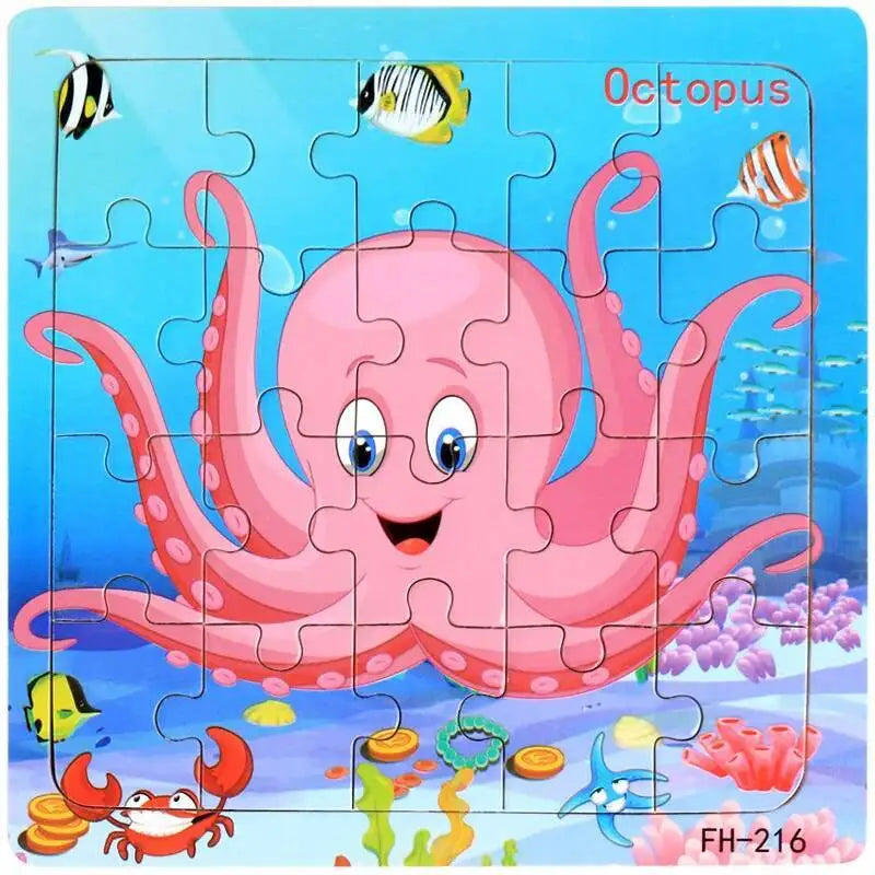 A pink octopus puzzle piece featuring a playful sea creature, part of a 20-piece learning toy set.