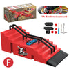 A red skateboard park set featuring ramps, rails, and a 1pc random skateboard with accessories.