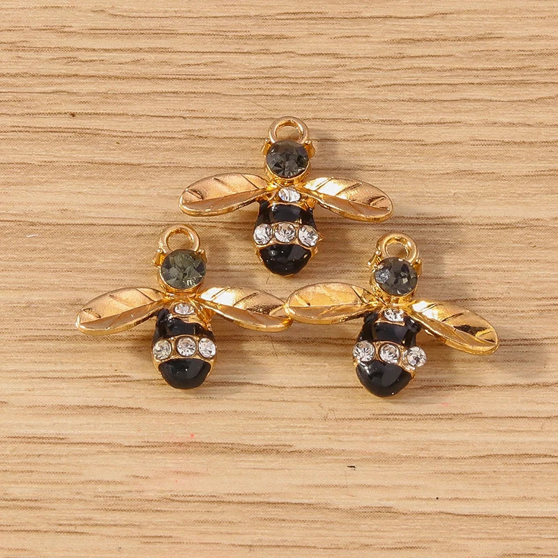 Gold Enamel Honeybee Charms for Jewelry Making (Set of 10)