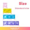 A set of five colored jelly building blocks in various sizes, including pink, yellow, blue, and purple.