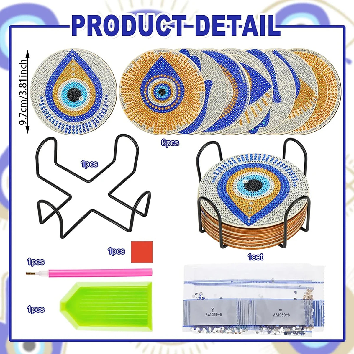 DIY Mandala Diamond Art Coaster Set with Holder