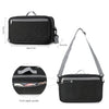 A black portable diaper bag with a quilted pattern shown from the front and side views.