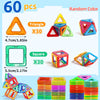 A set of 60 magnetic building blocks including triangles and squares in various colors for STEM learning.