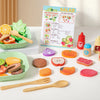 A wooden salad pretend play food set featuring various colorful vegetables and fruits for children.
