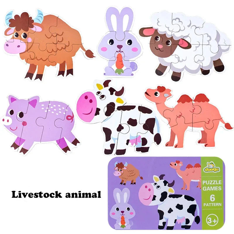 Montessori Wooden Animal Puzzle Set with Storage Box