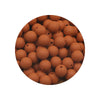 A circular arrangement of 50 silicone beads in various sizes and shades of terracotta brown.