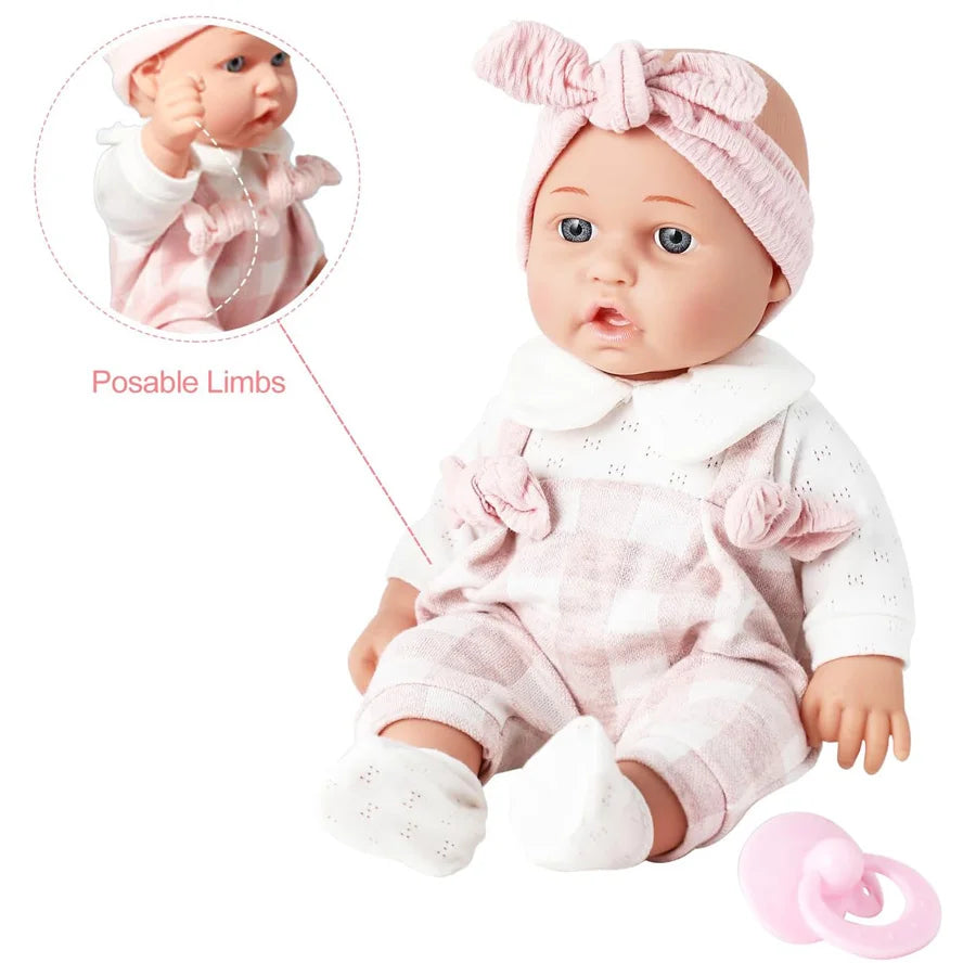 Lifelike 12" Reborn Baby Doll with Pink Outfit and Pacifier