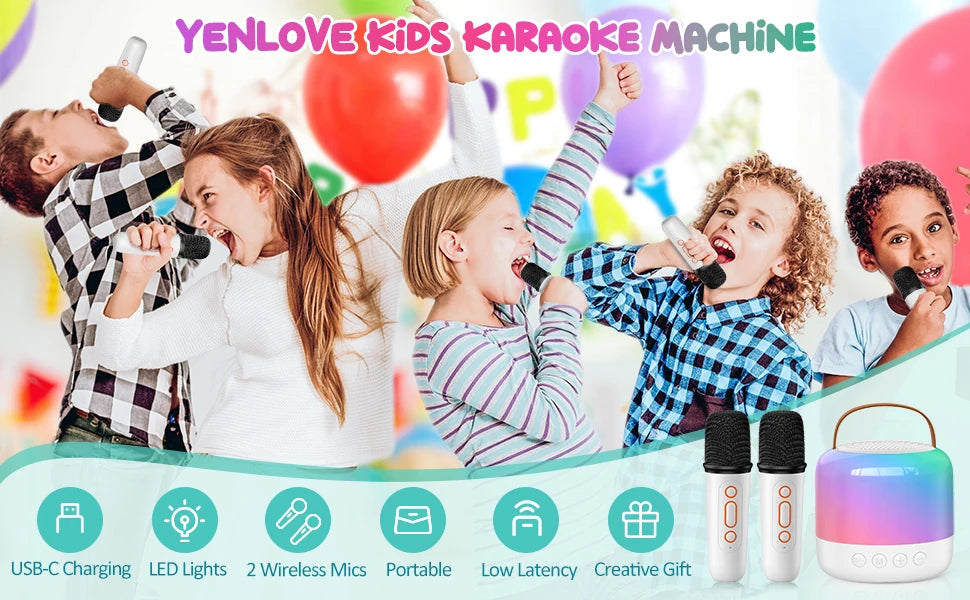 Portable Karaoke Machine with 2 Wireless Microphones