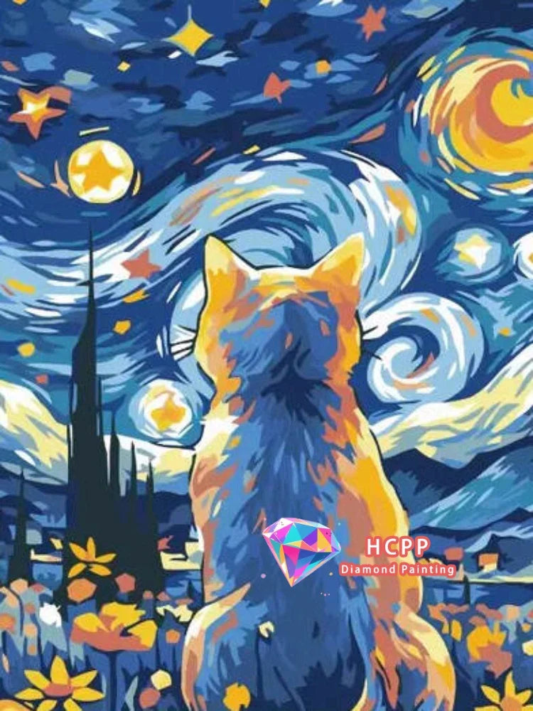 Starry Sky Cat 5D Diamond Painting Kit