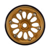 Gold aluminum beadlock wheels with black rim and spokes for an SCX30 vehicle.