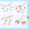 A collection of 14k gold-plated DIY jewelry accessories including necklaces, earrings, and spacer beads.