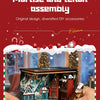 A wooden book nook kit featuring a Christmas street corner miniature model with detailed architecture and seasonal decoration