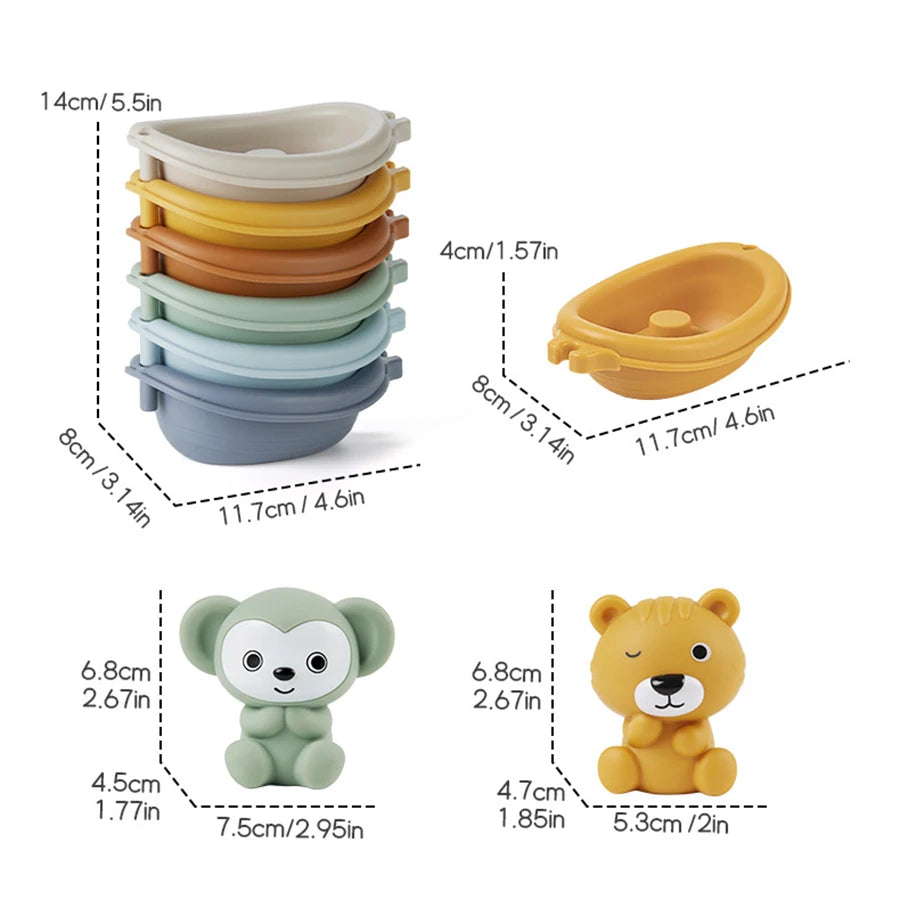 Silicone Animal Bath Toy Set with Floating Boats