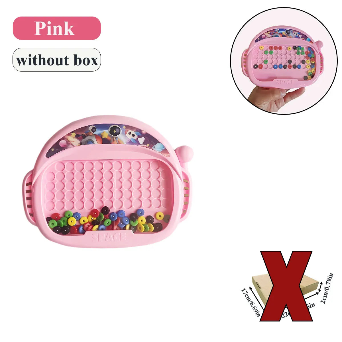 Pink magnetic doodle board for kids with pen and beads