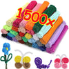 A collection of multicolor chenille stem pipe cleaners in various colors and textures.