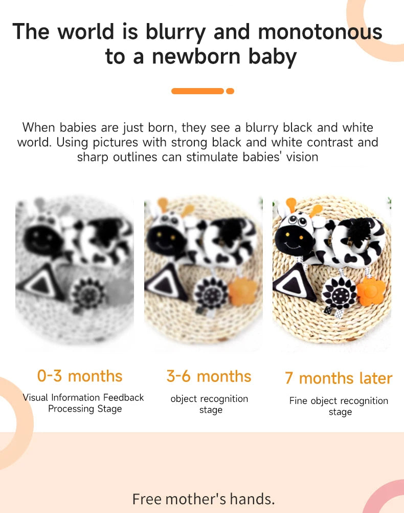 Black and White Animal Hanging Toys for Baby Car Seat and Stroller