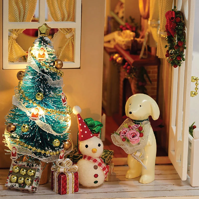 DIY Miniature Wooden Dollhouse Kit with LED Lighting