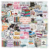A collection of cartoon bookworm reading stickers featuring various literary themes and phrases.