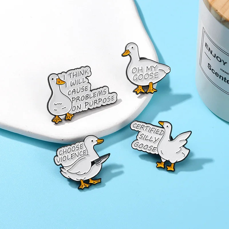 Cute Cartoon Goose Enamel Brooch Set (4-Pack)