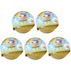 A set of three colorful glitter dumpling squishy toys packaged in yellow and blue cardboard boxes.