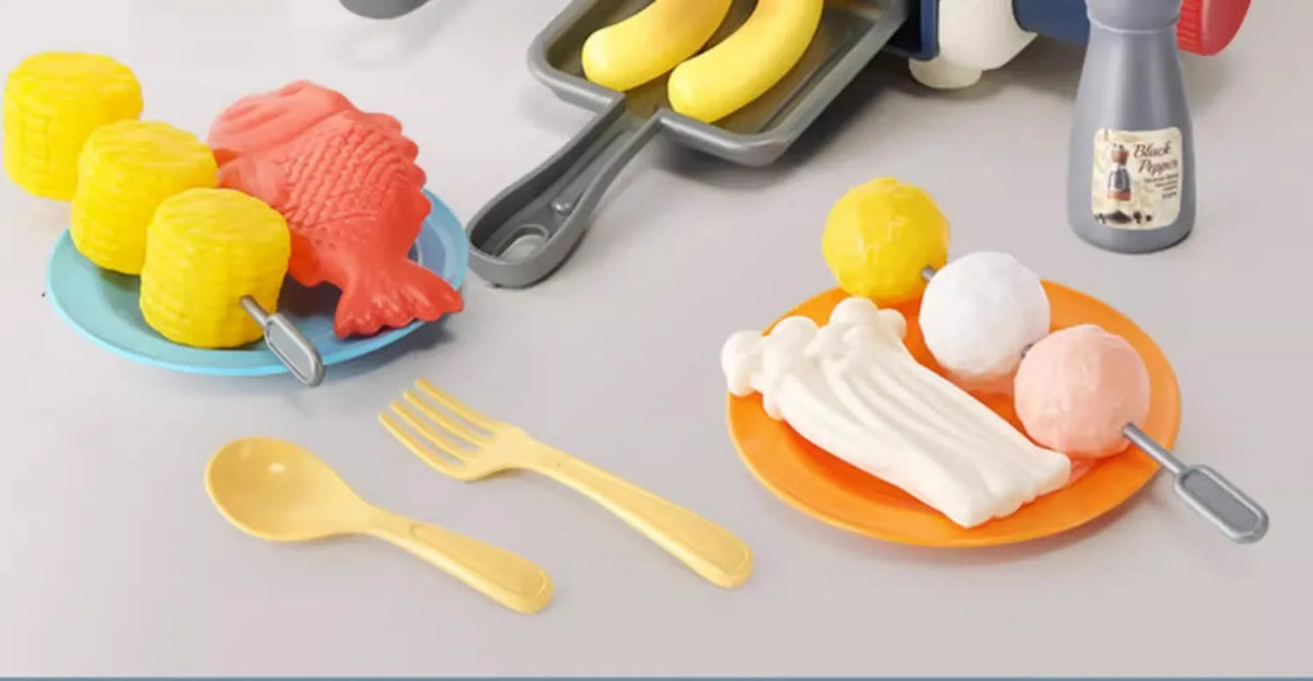 Kids Pretend Play BBQ Grill Set with Light & Sound