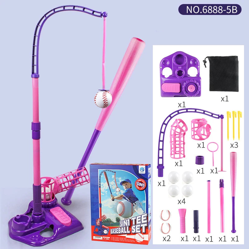 3-in-1 Kids Baseball Practice Set with Adjustable Tee and Launcher