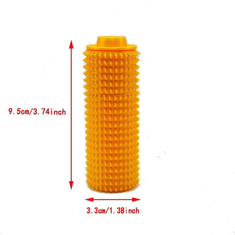 Rouleau anti-stress tactile orange à forme cylindrique texturée.