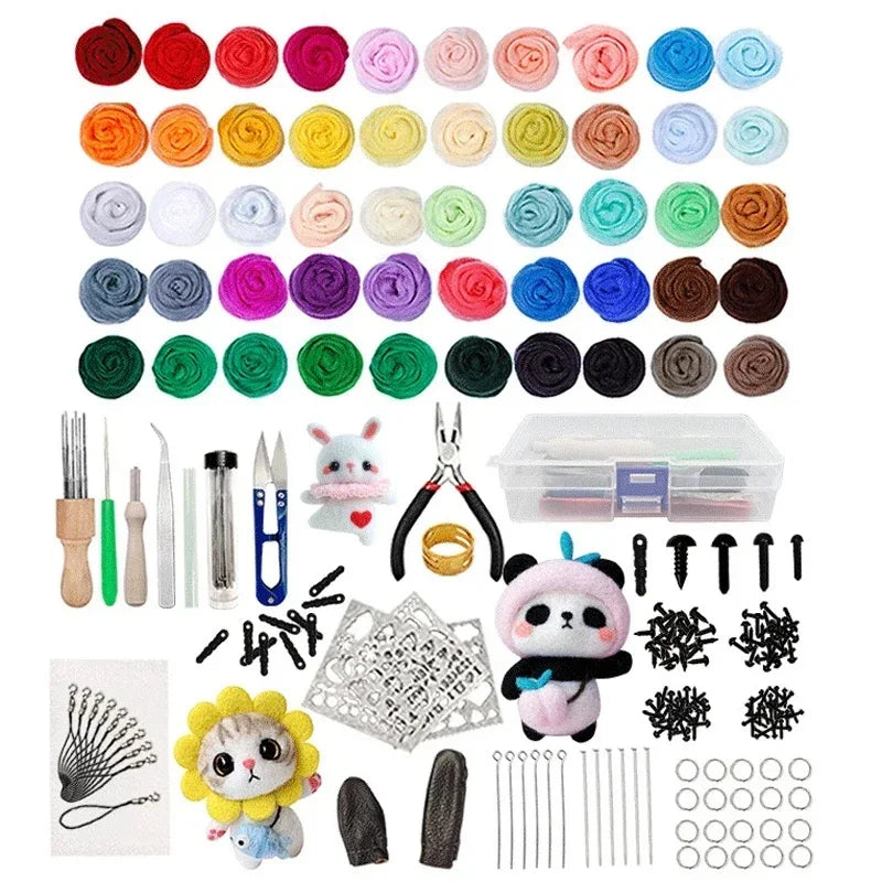 Colorful Needle Felting Starter Kit with Wool Roving and Tools