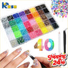 A flat back rhinestone gem set with 40 colors and tools for nail art and DIY crafts is displayed next to hands applying the g