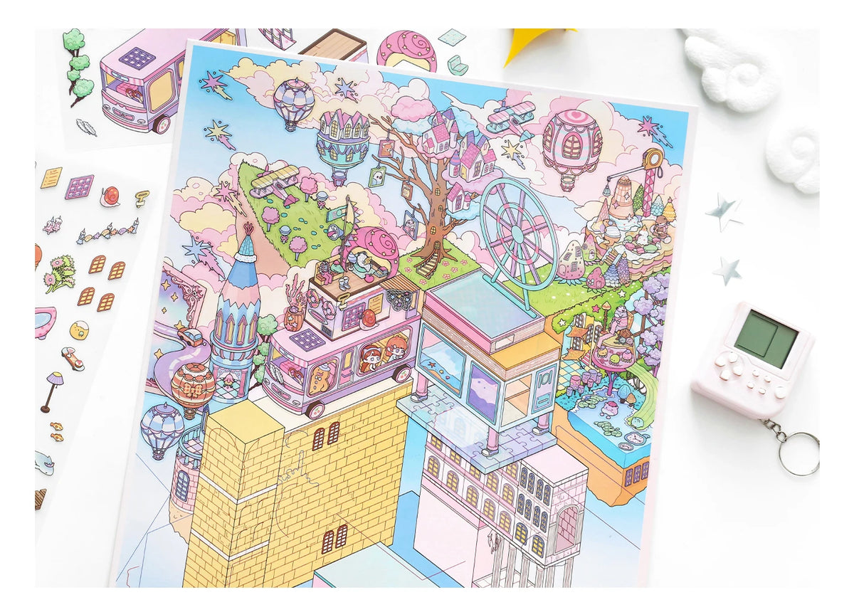 Kawaii Fantasy City 3D Sticker Sheet