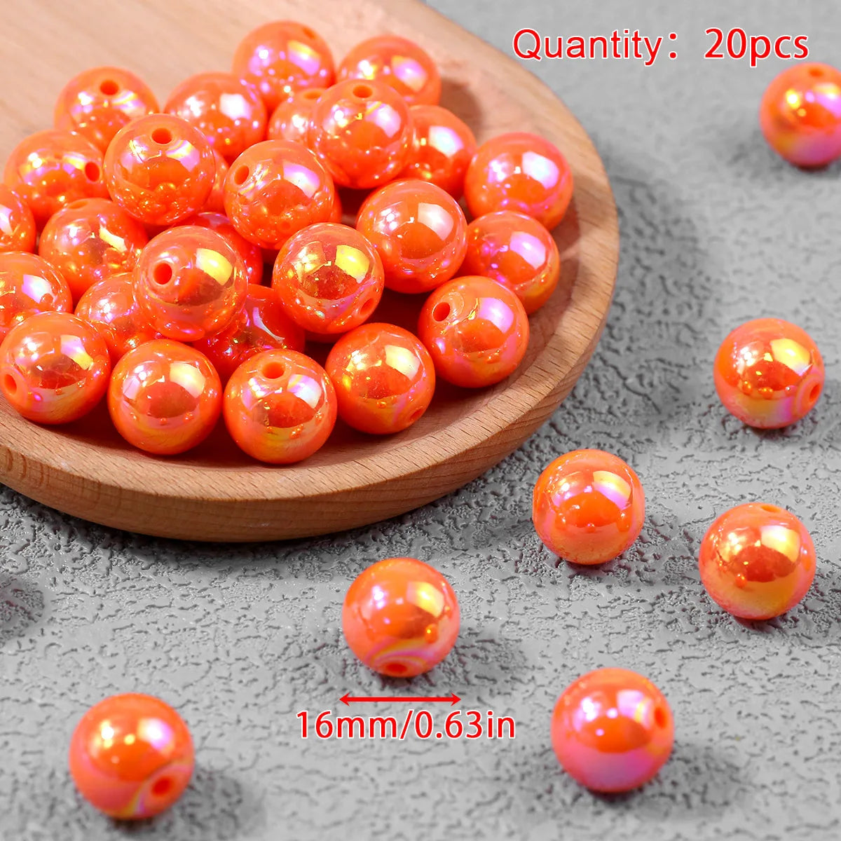 Iridescent Acrylic Round Beads for Jewelry Making (16mm, 20-Pack)