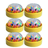 A set of five colorful glitter dumpling squishy stress relief toys in yellow containers.