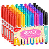 A pack of 48 dry erase markers in various colors and chisel tips arranged in a row.