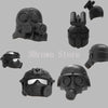 A set of black military building blocks with gun and helmet accessories.