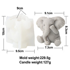 A white silicone mold shaped like an elephant used for making candles, soap, and resin crafts.