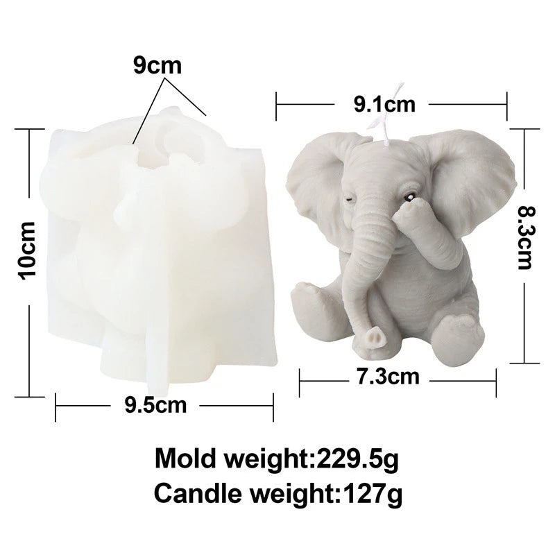 A white silicone mold shaped like an elephant used for making candles, soap, and resin crafts.