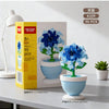 A set of 95 plastic building block flowers in blue and green pots for home decor