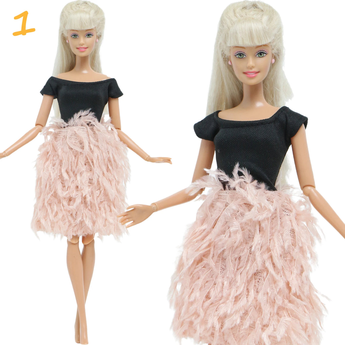 Fashion Doll Outfit Set – Wave Point Dress & Denim Grid Skirt for 11.5–12 Inch Dolls