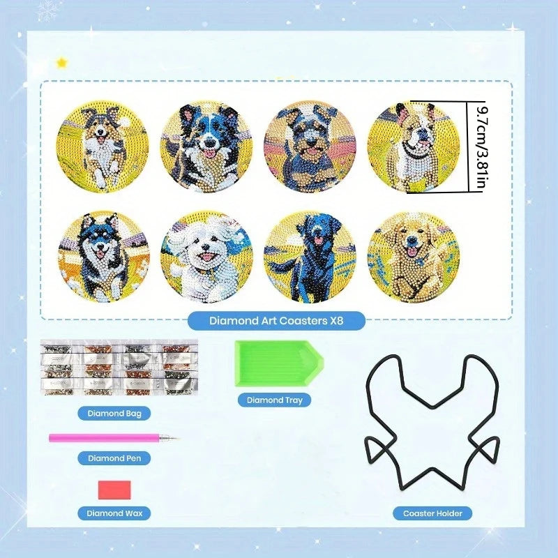 DIY Diamond Art Coasters with Dog Patterns and Holder