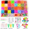 A collection of rainbow colored loom bands, beads, and string kits for DIY bracelet making.