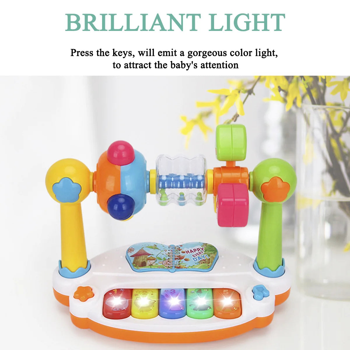 Interactive Drum & Piano Toy with Rotating Lights and Sounds