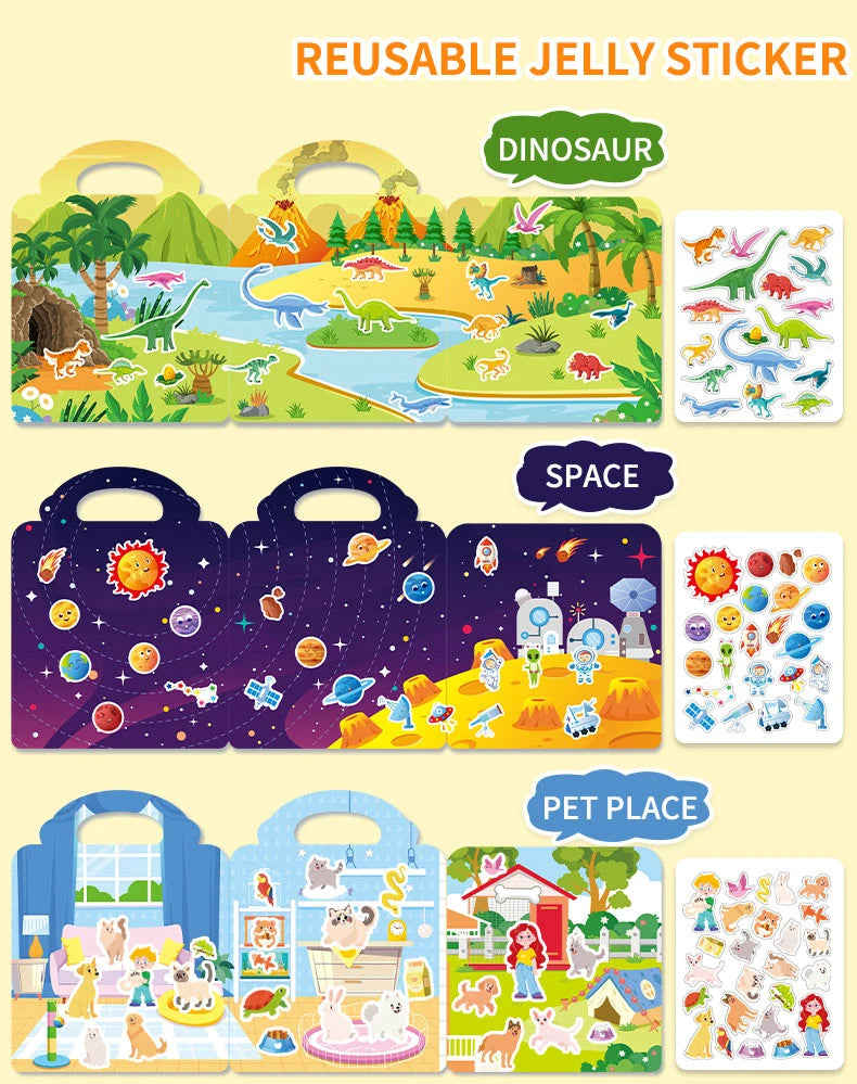 Reusable Jelly Sticker Books for Kids - Animal & Ocean Themes