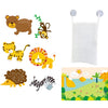 A set of glow-in-the-dark animal washing water toys including a bear, tiger, lion, and other jungle animals.