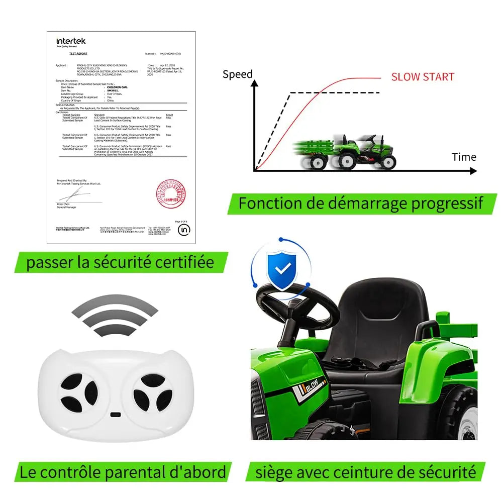 12V Ride-On Tractor for Kids with Remote Control & Trailer