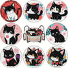 A set of DIY diamond art coasters featuring cute black and white cat designs with metal holders.