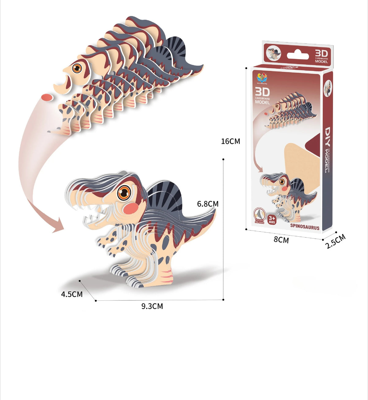 A set of 3D paper animal puzzles featuring a dinosaur and an ocean creature, packaged in a box.