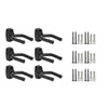 A set of black wall-mounted guitar holders with non-slip cradles.